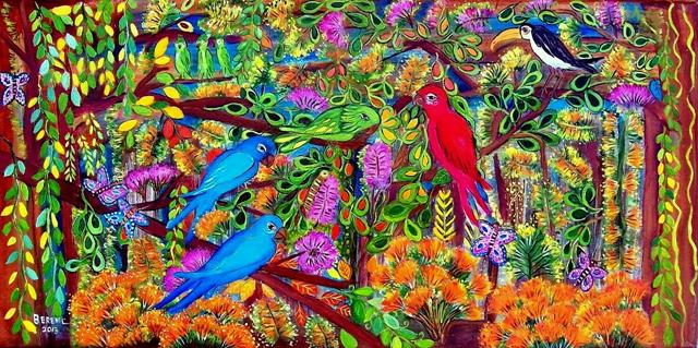 O papagaio e as araras 30 x 60 cm acrílica sobre tela 2013 (1280x638)