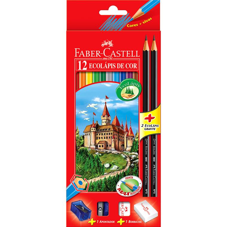 Conjunto 12 lápis de cor + Borracha + 2 lápis grafite eco + apontador Faber Castell - Lojas Americanas - Bangu Shopping
